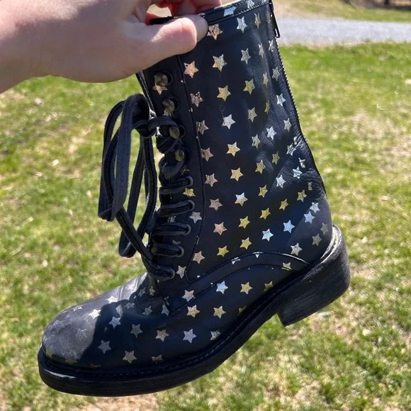 Rare - Free People Santa Fe Lace-Up Boot in Leather Washed Black Star - Picture 5 of 10